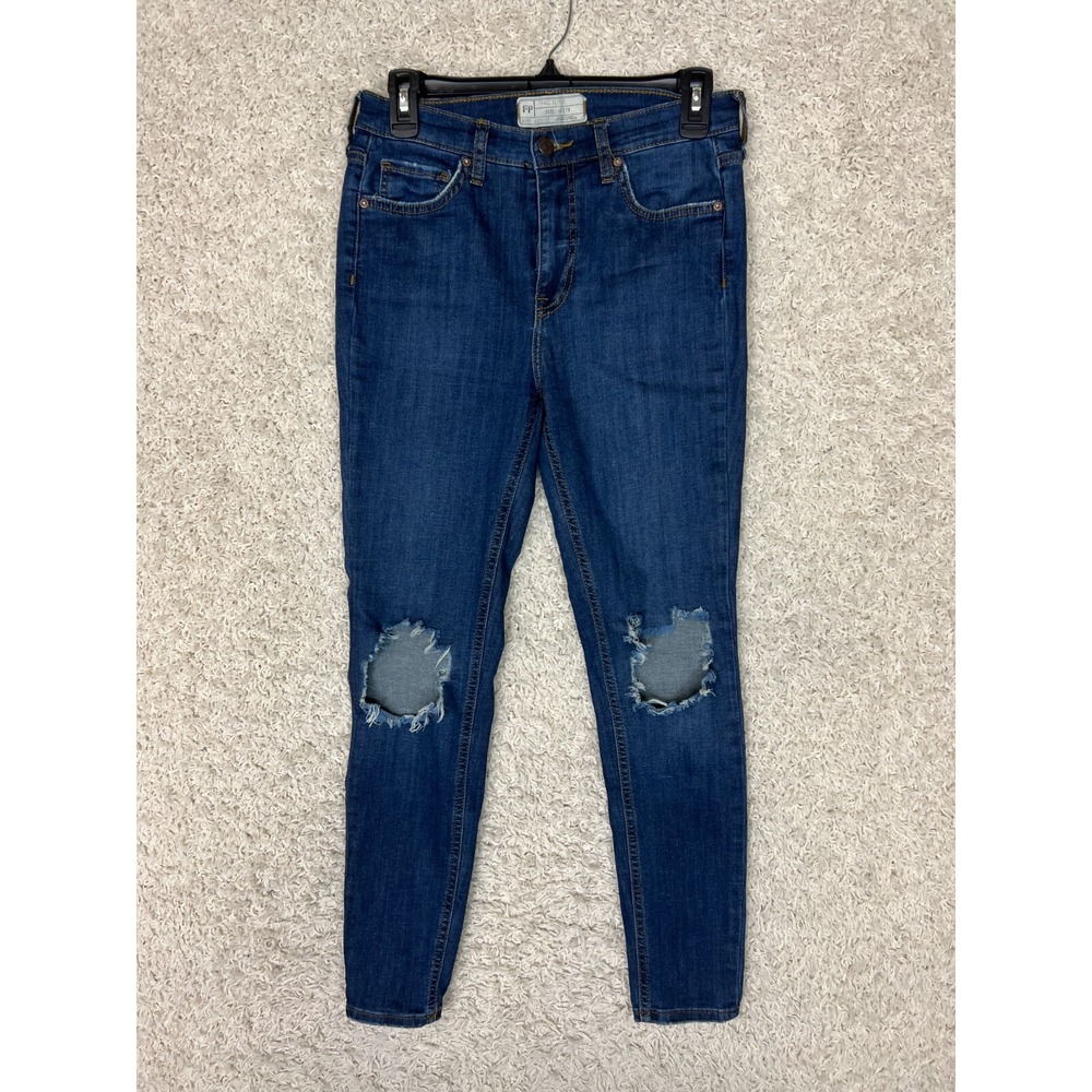 Free People Skinny Jeans Womens 27 R Blue Distressed Holes Denim Casual Stretch